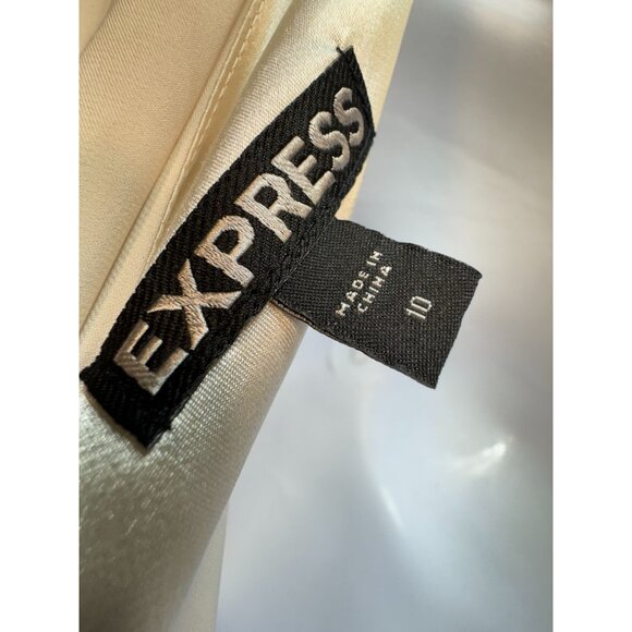 Express Women's One Shoulder Bodycon Dress Size 10 Beige Black Pleated Side Zip - Picture 3 of 9